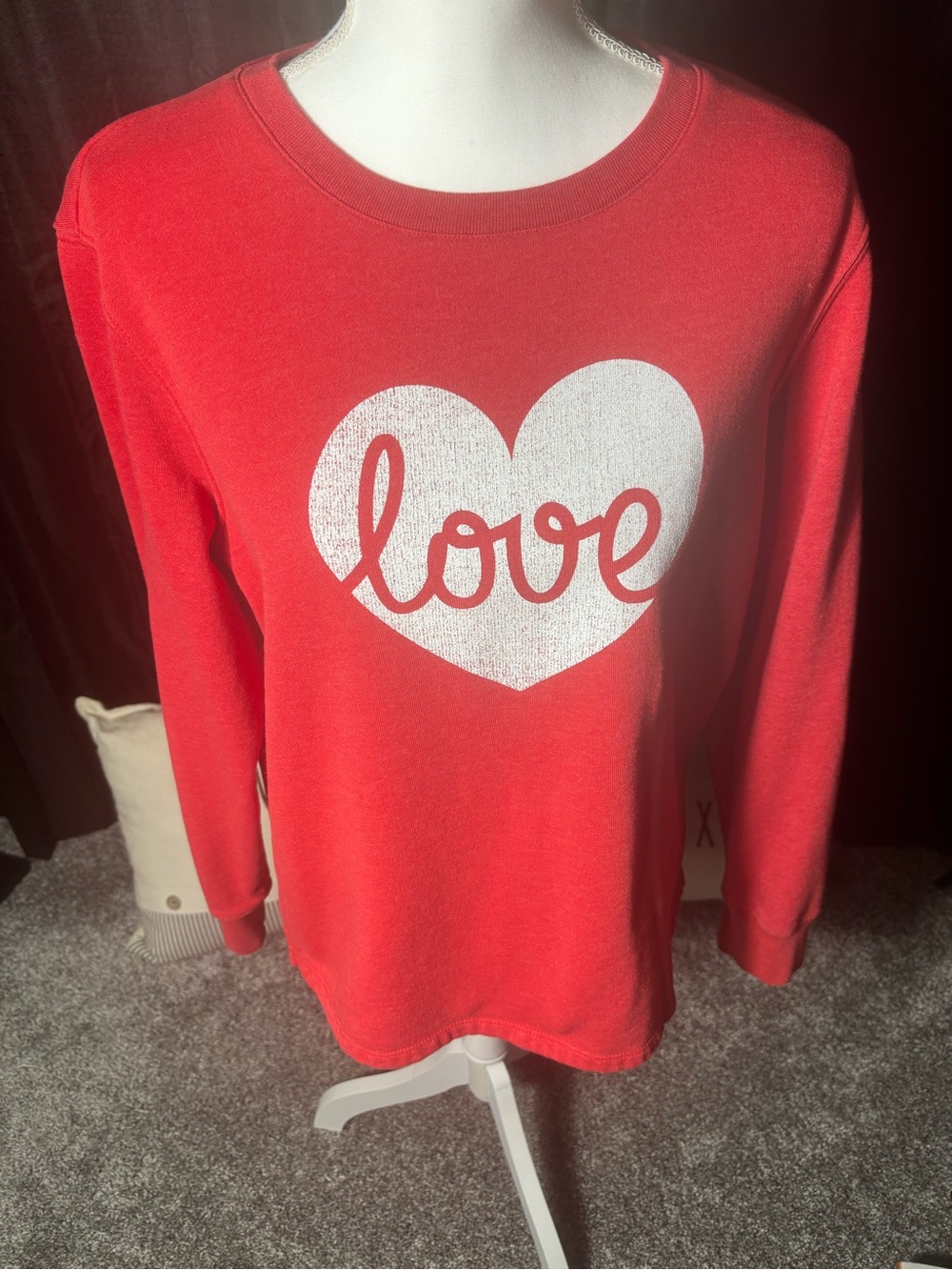 Red 'Love' Heart Graphic Crewneck Sweatshirt by